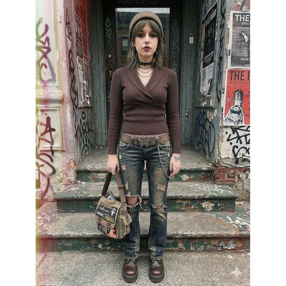 Loft Y2K Chocolate‎ Brown Sweater Babydoll Fairy Grunge Mall Goth Skater Size XS